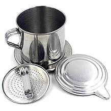 Silver Vietnamese Coffee Filter Stainless Steel Pot Drip Infuse Cup Brewing Teapot No Need Paper Drip Coffee Pot Machine Filter for Home Kitchen Office Outdoor