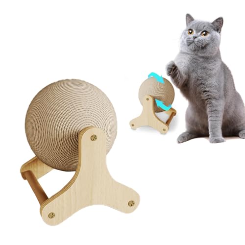 2025 New Cat Scratcher Toy, Natural Sisal Cat Scratching Ball with Stable Stand, Spinning Cat Ball Interactive Exercise Toy for Cats & Kittens (A-Small)