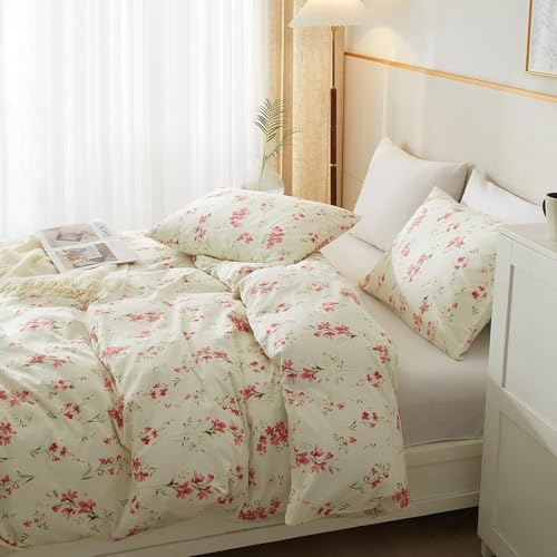 Lifetb Vintage Garden Style Pink Floral Comforter Set Full Chic Shabby Boho Floral Bedding Comforter Fluffy Soft Microfiber Flowers Botanical Comforter With 2 Pillowcases Girl Women Full Size Comforter Set thumb #8