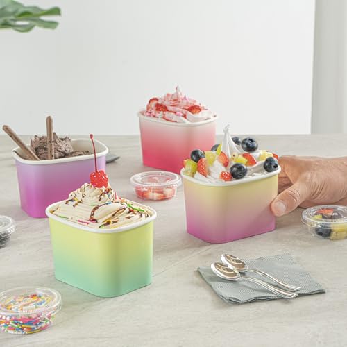 Image of Restaurantware Paper Cups 200 Count 12 Ounce Square Disposable Ice Cream Containers, Leak-Resistant Paper Dessert To Go Cups, Hot And Cold Food, Durable Assorted Ombre Design