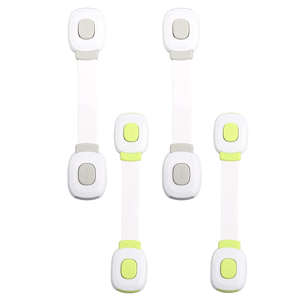 Cabinet Locks, ELECDON Child Safety Locks for Cabinets and Drawers Refrigerator Fridge Door Toilet Cupboard Lock for Kids Toddler Baby Proofing Child Proof Kit Products (4 Pack, Green, Grey)