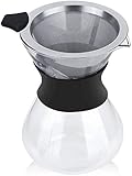 DELURA Pour Over Kaffeekanne – 400 ml Pour Over Kaffeebereiter – Kaffeekanne – Borosilikatglaskanne mit wiederverwendbarem Edelstahlfilter, transparent