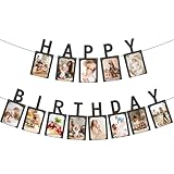 Geburtstags-Fotobanner, Kraftpapier Happy Birthday Fotobanner Rahmen Girlande für Kinder- und Erwachsenenparty Dekoration (Schwarz)