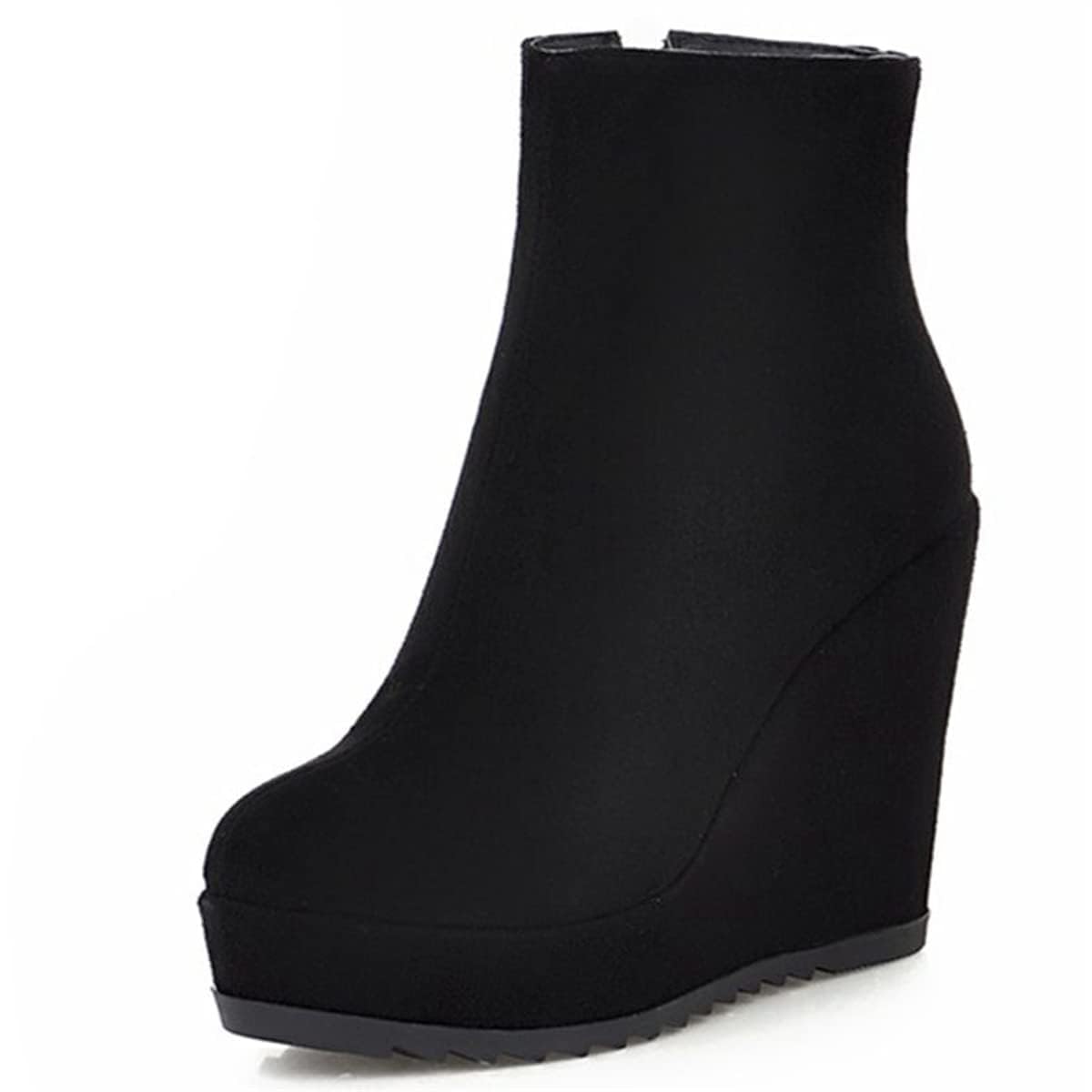 Betastella Womens Wedge Platform Ankle Boots Faux Suede Heels Zip Up Booties