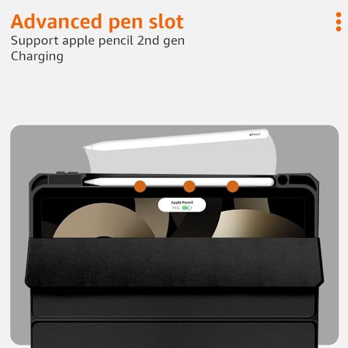 Image of Amazon Basics Smart Case for Apple iPad Air 11 Inch M2 2024, Air 6th /5th Gen 2022 /4th Gen 2020 | Trifold Stand with Pencil Holder, Transparent Back Flip Cover (Black)