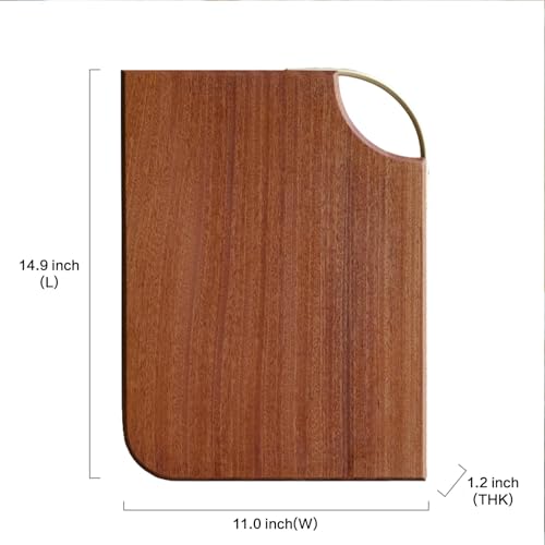 Tablas de Cortar de Madera para Cocina con Mango de Latón, Tabla Reversible para Picar, 38 cm × 28 cm × 2,5 cm, Ideal para Carne, Verduras, Pan y Charcutería (Madera Sapele Africana) miniatura 4