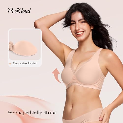 Image of ProKloud WirelessTriangle Bralettes for Women Plunge Unlined Unpadded Bras | No Underwire Comfortable Everyday Tshirt Bra,Hook and Eye Closure