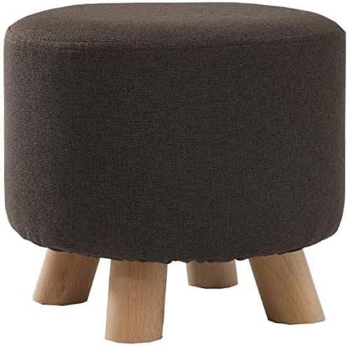 Repose-Pieds Ottoman en Lin Marron et Tabouret de Canapé en Bois