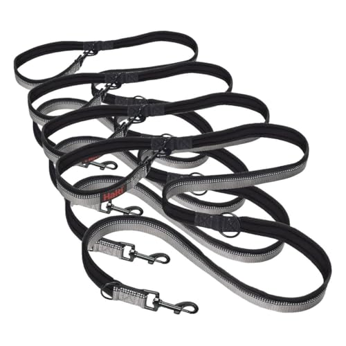 Image of HALTI Double-Ended Leash for Dogs - Neoprene-Padded, Easy to Use, Reflective, Adjustable Lengths, Ideal Dog Leash for Hands Free Running & Training. Suitable for Medium and Large Dogs (Size L, Black)
