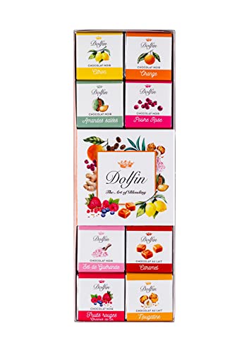 Dolfin Assortiment de Chocolat "Panaché" - 24 Carrés de Chocolat - 12 Saveurs - Chocolat Gourmet & Friandises - Idée Cadeau pour Anniversaire, Fêtes, Saint-Valentin, Fêtes de Fin d'Année Cover