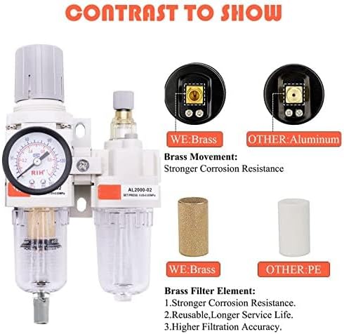 Control Pneumatics Compressed Air Filter Regulator Lubricator Combo Water Oil Trap Separator(3/8""), White