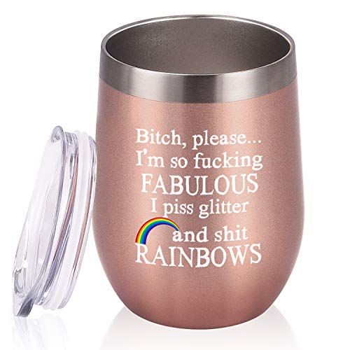 Please I’m So Fabulous I Pee Glitter Wine Tumbler, Funny Birthday Christmas Gift