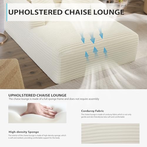 ivoros 50 Inch Chaise Lounge Chair Indoor, Oversized Corduroy Upholstered Boneless Sofa Bed, Deep Seat Sleeper Couch Reading Chairs, Cloud Sofas Couches for Living Room, No Assembly Required (Beige)