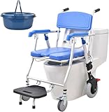 Toilettenstuhl Für Senioren, Multifunktionaler Duschstuhl Mit Rollen, Toilettenstuhl Klappbar Mit Urineimer, Toilettenstühle Für Ältere Und Behinderte, Tragfähigkeit 150kg (Blau 90x63x55cm)