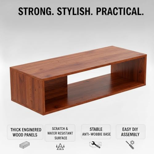 Image of FURLAY Aura Engineered Wood Coffee Table, Minimalist Matte Woodland Coffee Table - 80cm Center Table with Asymmetrical Open Storage & Sleek Geometric Design for Living Room or Office (FWTC5-Woodland)