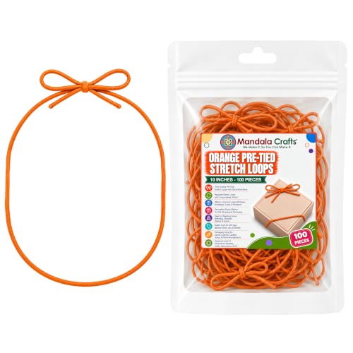 Mandala Crafts 10 Inch Orange Pre-Tied Stretch Loops for Gift Wrapping