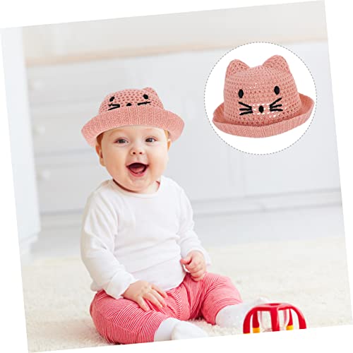 Kids Folding Woven Sun Hat Adjustable 48-52CM Lightweight Summer Bucket Hat for Boys and Girls UV Protection Beach Cap Pink2