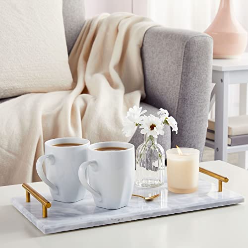 Marble Serving Tray With Gold Handles For Coffee Table, Kitchen (Rectangle, 15X7.5 In) #TOP1
