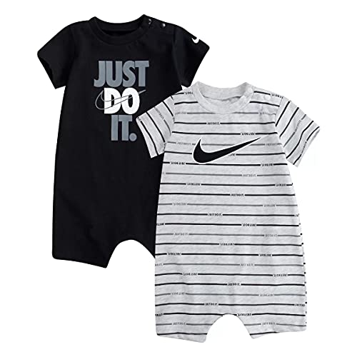 Image of Nike Baby Boy Just Do It Romper 2 Piece Set (Birch Heather(56H942-X58)/Black, 3 Months, 3_Months)