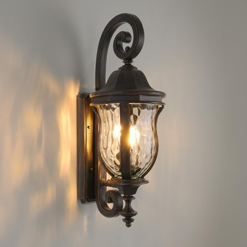 Image of Black Brush Red Exterior Wall Sconces, 28 inch Large Outdoor Wall Light