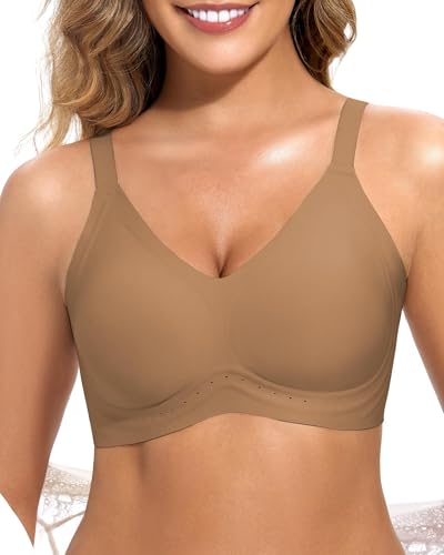 obind Seamless Jelly Bras for Women Breathable Wireless Push Up Bras with 53 Air Vents Full Coverage No Underwire Padded Comfortable T-Shirt Bralettes Support Everyday Bra Coffee