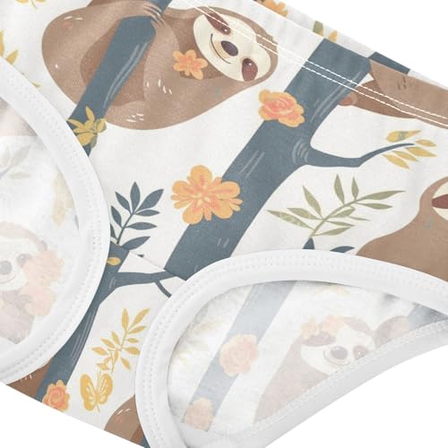 Wusikd Cute Sloths Girls' Underwear Cotton Hanging Tree Flowers Girls Briefs Soft Toddler Underwear 2T4