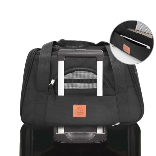 Bolsa De Transporte Pet Avião Para Cães E Gatos Luxo Bem Ventilada Segura Confortável (AZUL) (PRETA)