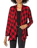 Star Vixen Women's Long Sleeve Open Front Cozy Cardigan, Plaidred, Medium Petite