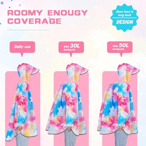 Image of WAWSAM Lightweight Rain Poncho Kids, Ponchos for Kids Waterproof Reusable Hooded, Kids Poncho Rain Jacket
