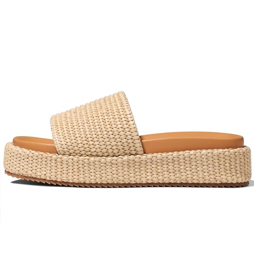 Brown Raffia Wedge Sandals for Women Platform Espadrilles Slip On Slides Comfortable Summer Beach Resort Holiday Dress Shoes