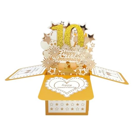 Carte de vœux pop-up pour elle - 10 ans - Grande carte de vœux pop-up - Cadeau de 10 ans pour femme - Idée cadeau de mariage pour lui et elle couple