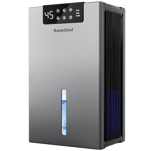 KeepGlad Dehumidifier, 98OZ Dehumidifiers for Home(1000sq.ft), Humidity Display Dehumidifier for Basement Bathroom Bedroom, Auto Shut Off, Washable Filter, Drain Hose, Timer, 7 Ambient Lights, Gray