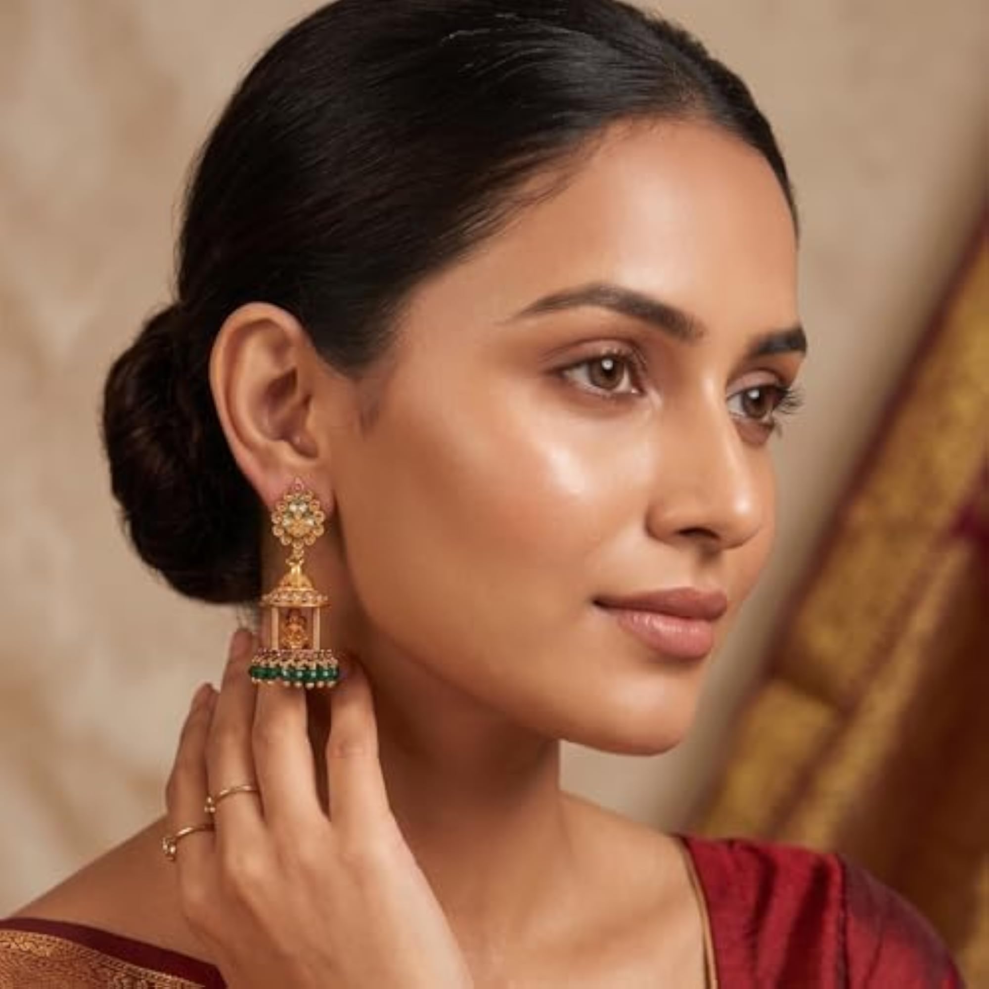 Temple Jewellery Lakshmi Jhumka Earrings, Gold Plated