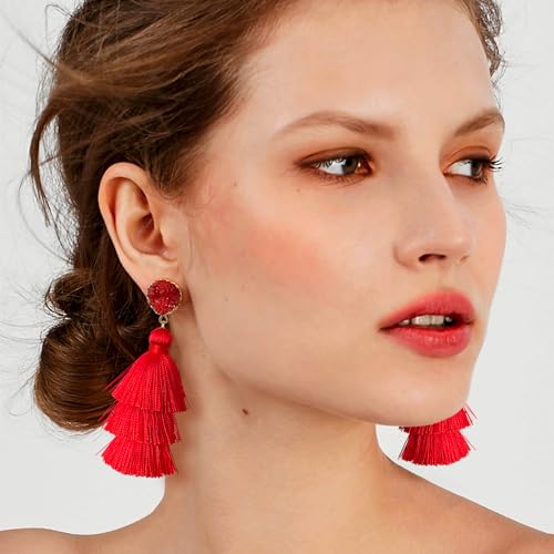 Me&Hz Colorful Layered Tassel Earrings Bohemian Statement Tiered Tassel Big Dangle Drop Earrings for Women Druzy Studs Christmas Mother's Day Gift3
