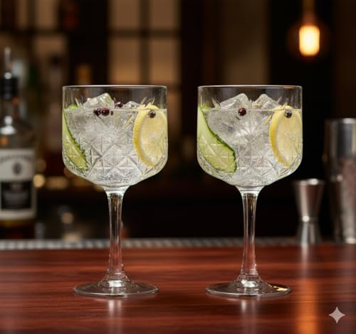 Image of Gin Glass Set - 2 Pieces, 500ml Crystal Clear Glasses - Elegant Lead-Free Crystal Drinkware for Gin, Cocktails & Spirits - Durable, Dishwasher Safe Barware