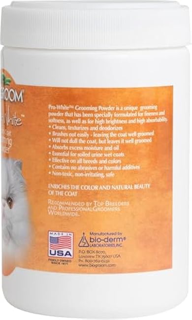 Bio-Groom Pro-White Dog Grooming Powder - Smooth Coat Defense, Dog Bathing Supplies, Puppy Wash, Cat & Dog Grooming Supplies, Cruelty-Free, Made in USA, Dog Powder for Odor - 8 oz 1-Pack-YbZlJxeV