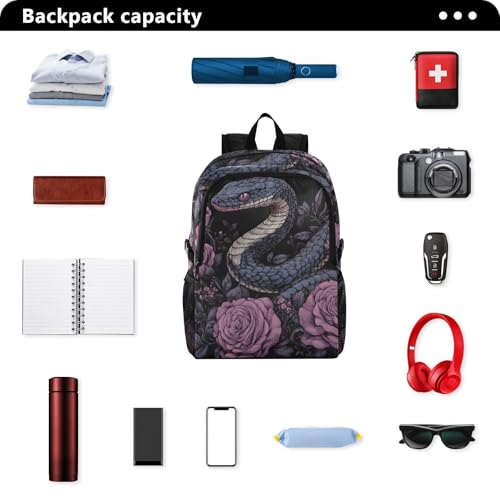 AIXIWAWA Lightweight Hiking Backpack Floral and Snake Print, Foldable Waterproof Daypack for Camping Travel2