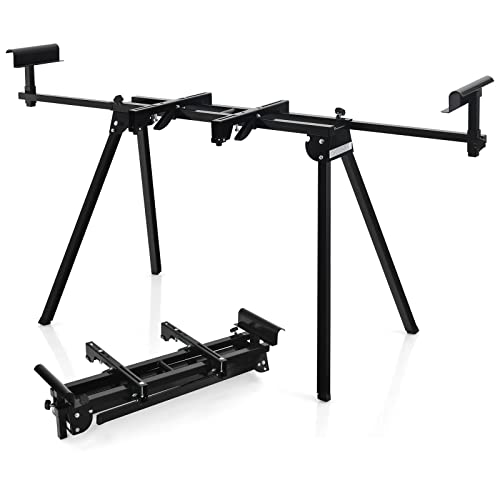 GYMAX Soporte Universal Plegable para Sierra Ingletadora con Longitud Extensible y Abrazadera Móvil, Soporte Inferior para Sierras de Corte Transversal, Soporta hasta 150 kg