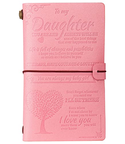 Carnet en cuir fille maman papa : cadeau rose émouvant pour anniversaire et Noël