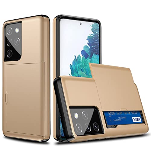 Slide Card Slots Case pour Samsung S20 FE avec étui de rangement blindé couleur or