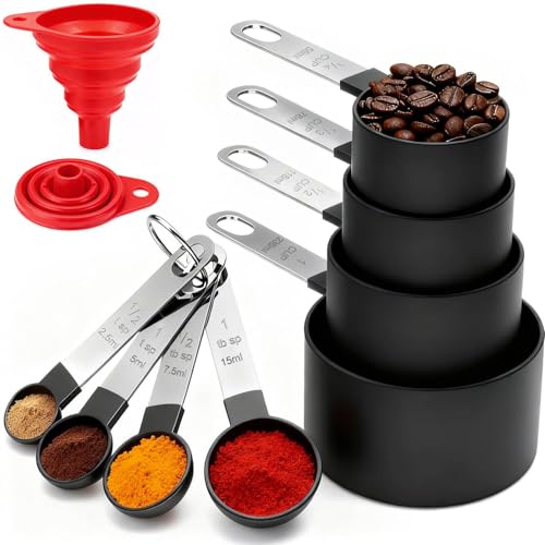 Reviews de Juegos de cucharas medidoras de esta semana. 49 WONDOCK Juego de 8 Cucharas y Tazas Medidoras de Cocina Acero Inoxidable con Escalas en mL/Proporciones Incluye Embudo de Silicona y Diseño Apilable para Medir Líquidos y Los...