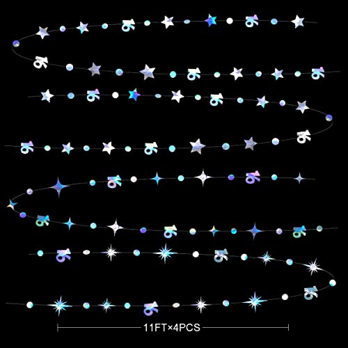 Image of Iridescent Number 16 Circle Dot Twinkle Star Garland Kit Metallic Hanging Streamer Bunting Banner Backdrop Decorations for Girls 16th Birthday Sweet Sixteen Wedding Anniversary Bridal Shower Party
