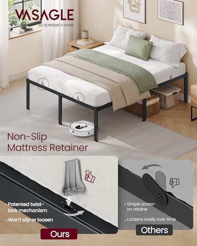 Image of VASAGLE Full Metal Bed Frame 18 Inches Tall, 1100 lb Weight Capacity, No Box Spring Needed, with Under-Bed Storage, Easy Setup, Heavy-Duty Platform Bed, Mattress Retainers, Matte Black URMB672BD02S