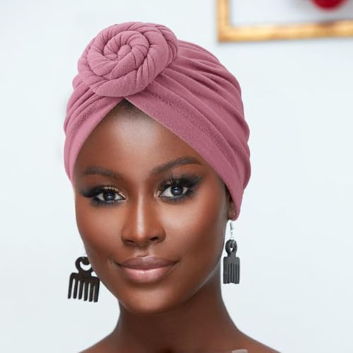 Image of DRESHOW 5 Pack Knotted Headwraps for Women African Turban Pre-Knotted Beanie Headwraps Hair Covers