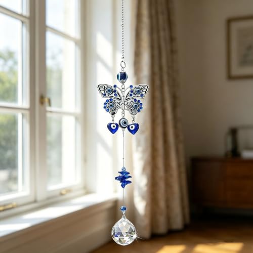 Blue Evil Eye Butterfly Suncatcher