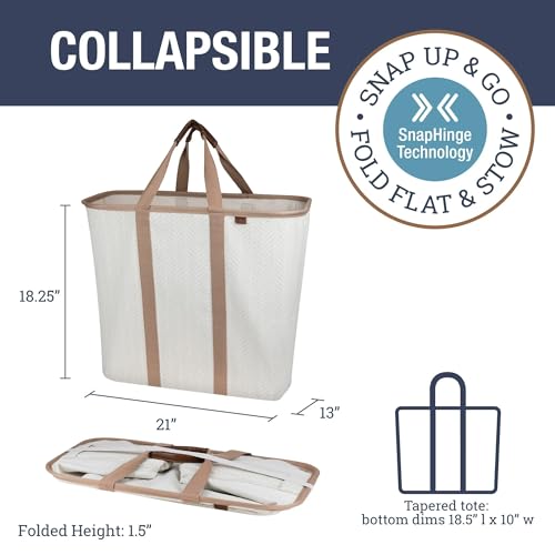 Image of CleverMade Collapsible Laundry Caddy - Foldable Laundry Hamper & Tote, XXL 64L Pop-Up Laundry Basket with Handles, Space-Saving Laundry Organizer for Home & Travel, 2 Pack - LUXE Cream Herringbone