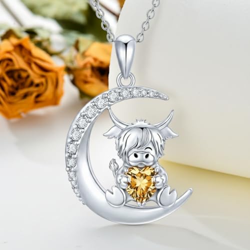 Image of PROESS Animal Birthstone Necklace 925 Sterling Silver Otter /Axolotl /Hippo /Elephant /Dachshund /Monkey /Red Panda Pendant Necklace Animal Birthstone Jewelry Gifts for Women