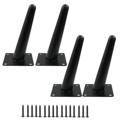 Unlorspy 4 Pcs Metal High Tapered Slant Feet, Round Tapered Sofa Legs,Mid Century Oblique Conical Metal Legs with Mounting Screws for Desk, Cabinet, Sofa and Couch (Black,Height 15cm/6inch)