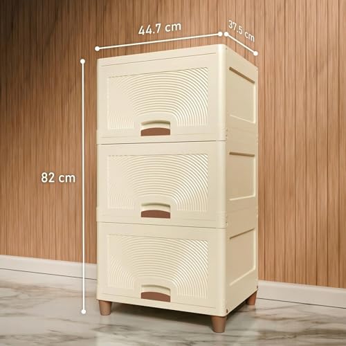 Image of Amazon Basics Multi-Purpose Large Organizer | Modular Storage Box for Clothes, Kitchen, Bedroom & Living Room | Stackable Rack, Space-Saving Wardrobe Cabinet (Off White), 3 Piece, 37.5LX44.7WX27H cm