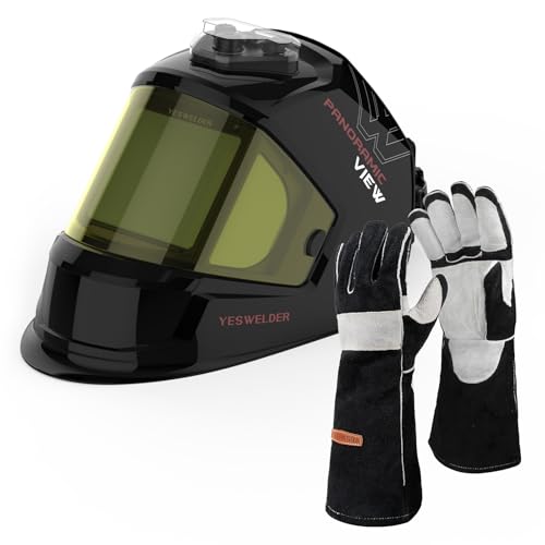 Image of YESWELDER Panoramic View Auto Darkening Welding Helmet&YESWELDER 16 Inches,932℉,Leather Forge MIG Welding Gloves